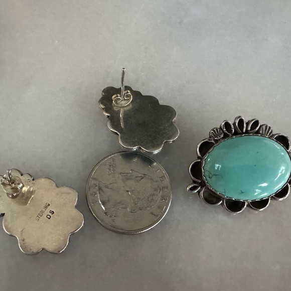 Native American earring and broach with sterling silver and turquoise - Picture 9 of 16